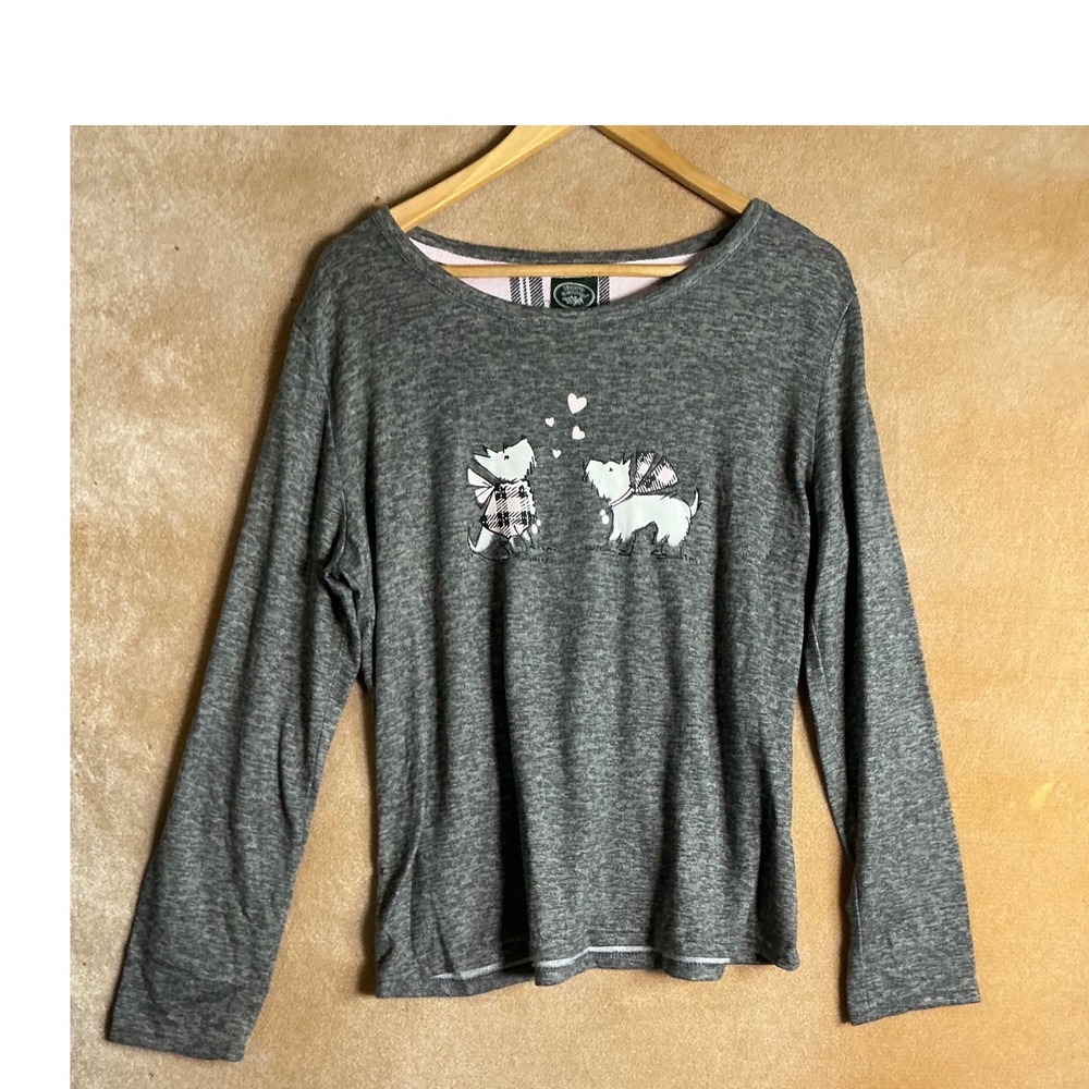 Laura Ashley Gray Long Sleeve‎ T-Shirt Women's Size M Scottie Dog Heart Graphic